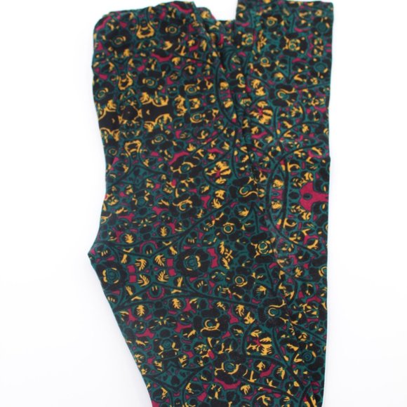 LuLaRoe Other - LuLaRoe Leggings Pants Kids L/XL Buttery Soft & Comfy Green With Yellow & Maroon